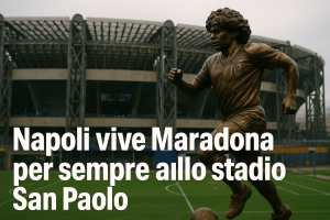 L’emozione di Napoli per la statua di Maradona allo stadio San Paolo