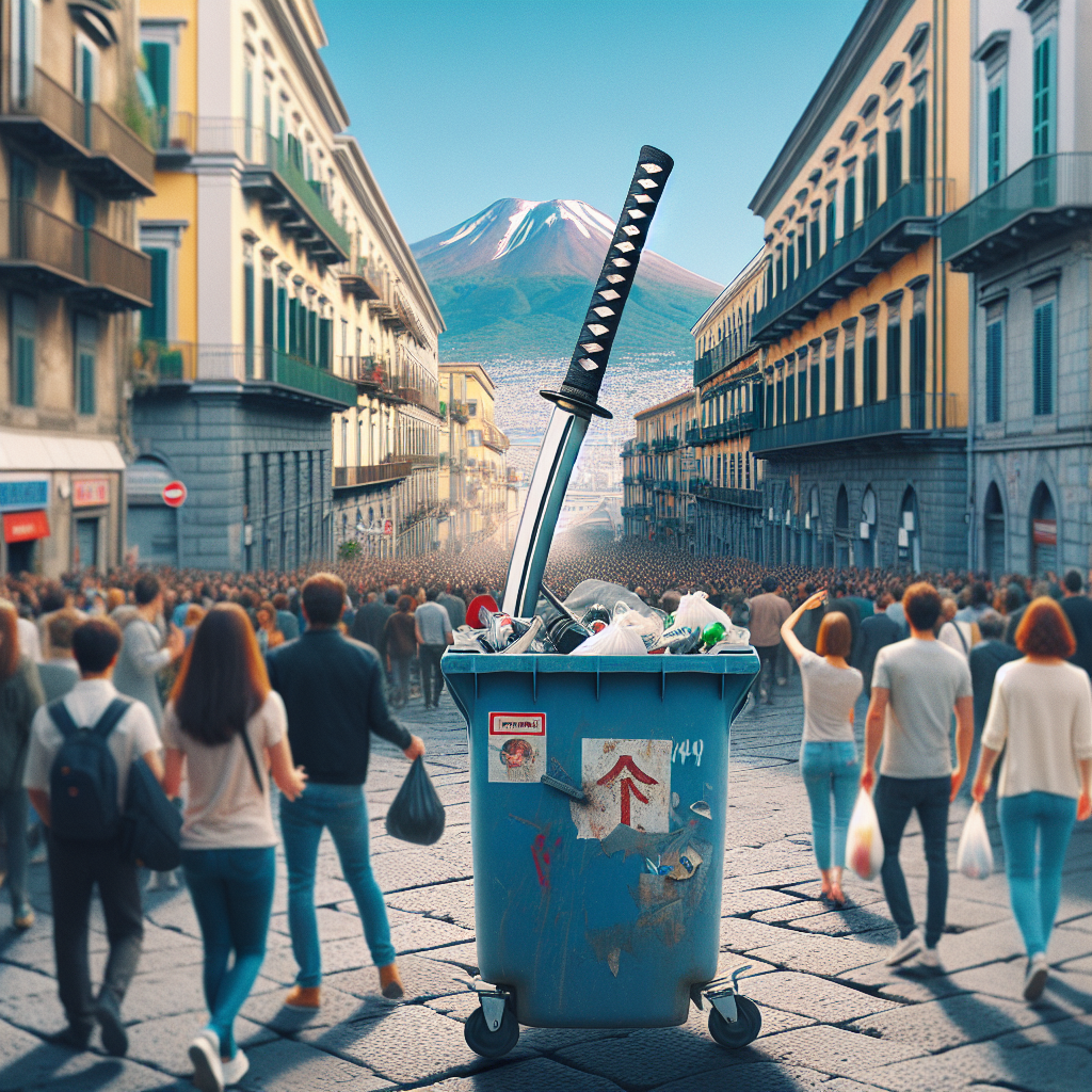 Shock a Napoli: katana dalla monnezza portata a spasso in strada