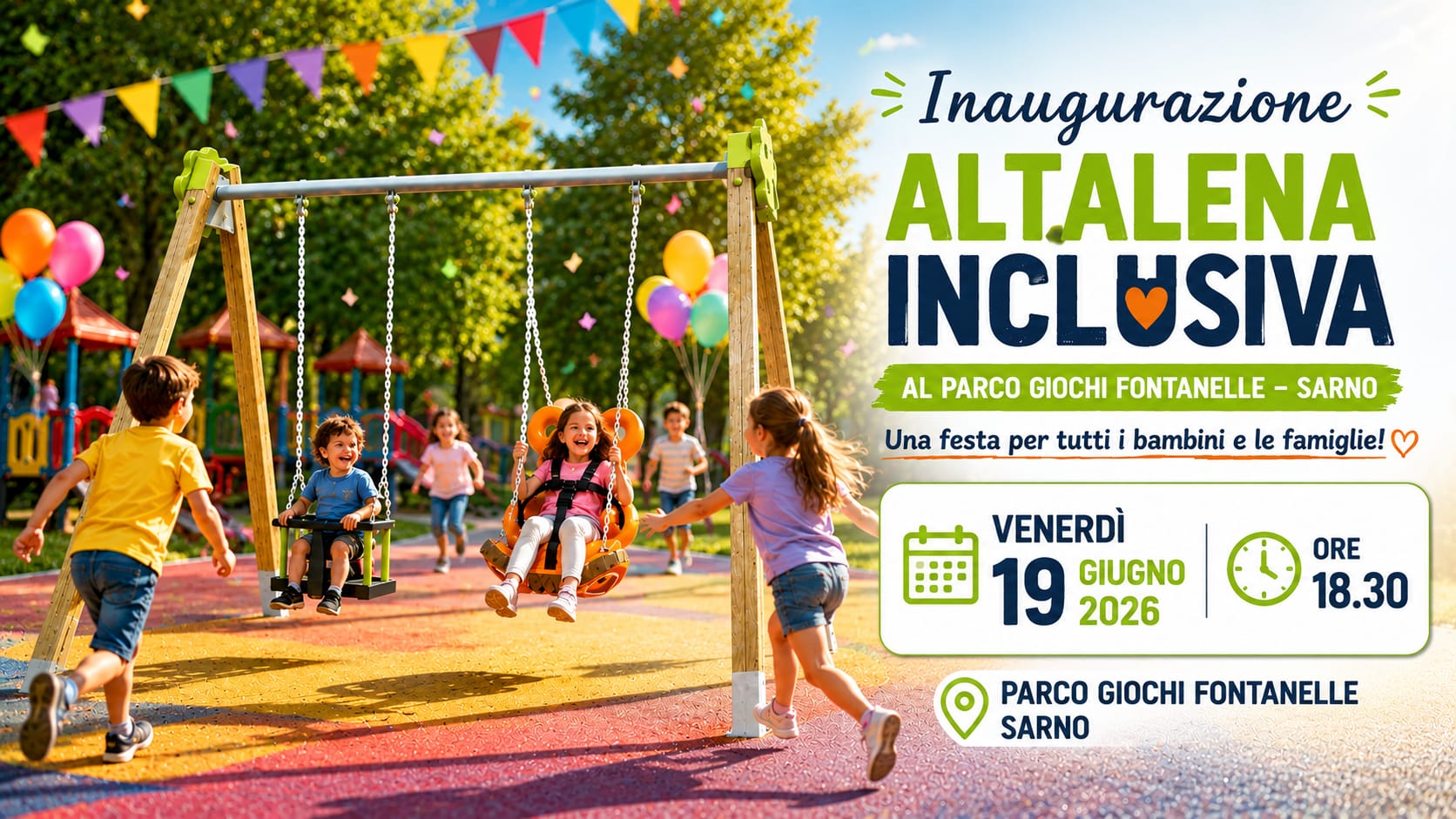 Festa al Parco Giochi di Sarno: inaugurata l’Altalena Inclusiva per tutti i bambini