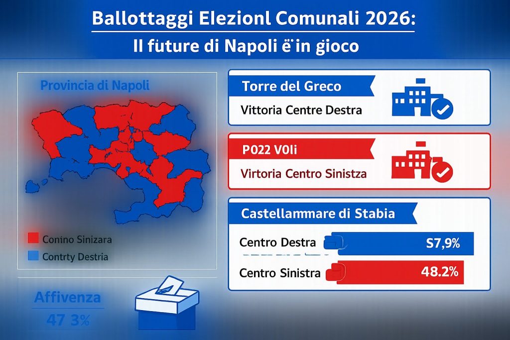 infografica - Ballottaggi Elezioni Comunali 2026: il futuro di Napoli è in gioco
