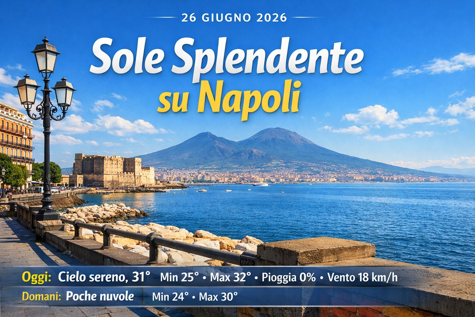 Meteo Napoli, previsioni di oggi 26 Giugno 2026