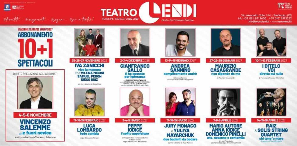 Teatro Lendi: la stagione 2026-2027 si accende con undici spettacoli tra grandi nomi e sorprese!