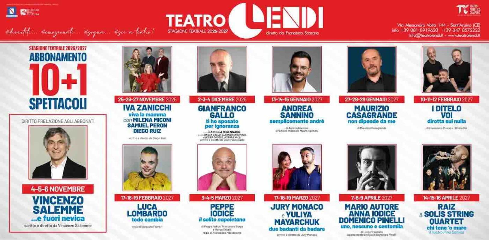 Teatro Lendi: la stagione 2026-2027 si accende con undici spettacoli tra grandi nomi e sorprese!