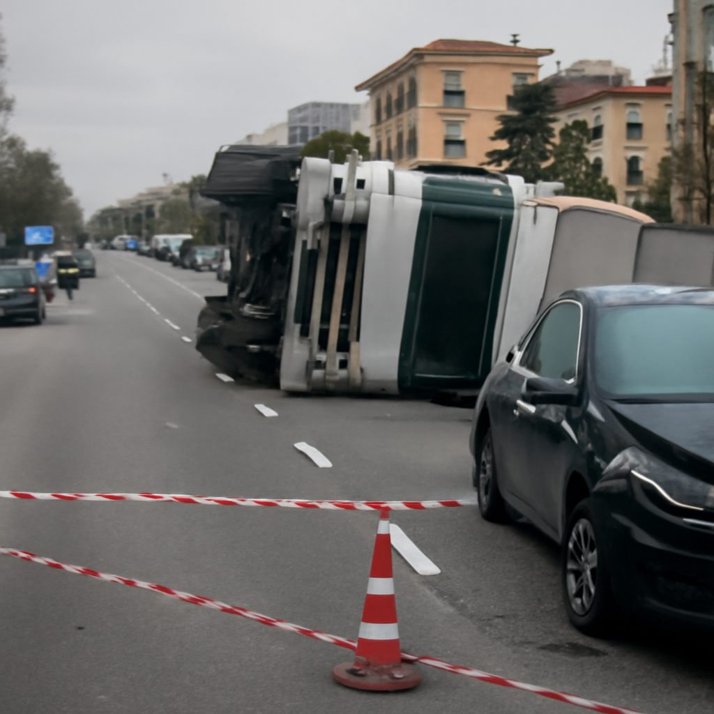 Caos su via Napoli: un tir ribaltato mette in ginocchio il traffico