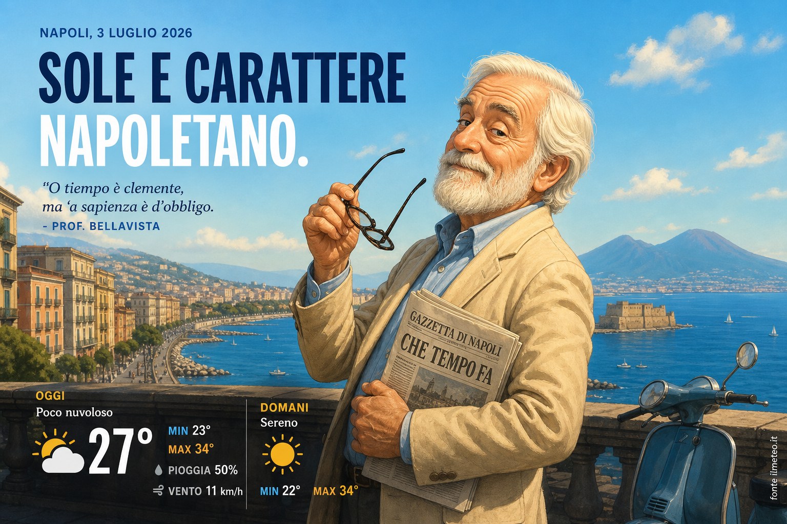 Meteo Napoli, previsioni di oggi 3 Luglio 2026