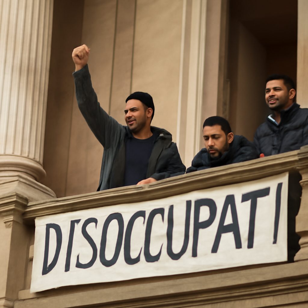 Napoli in protesta: disoccupati reclamano dignità sul balcone del Museo Archeologico
