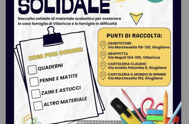 Villaricca si mobilita per i piccoli: «Zaino Solidale» raccoglie materiale scolastico per chi è in difficoltà