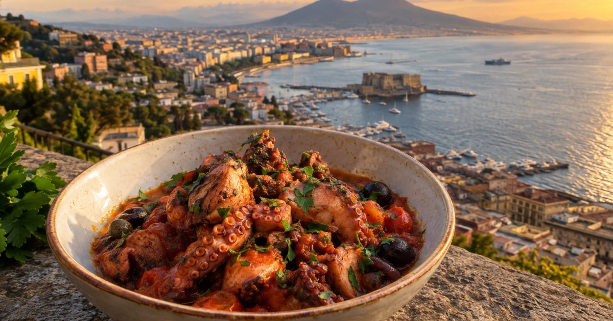 Napoli dall’alto al piatto: il polpo alla luciana collega Belvedere di San Martino e Santa Lucia